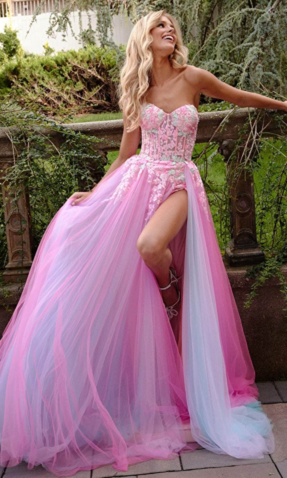 Jovani 23713 - Strapless Appliqued Prom Dress - back view