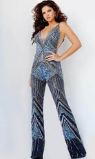 Jovani 23736 - Bejeweled Plunging Jumpsuit - detail view