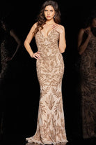 Jovani 23753 - Bead Embroidered Strapped Long Dress - detail view