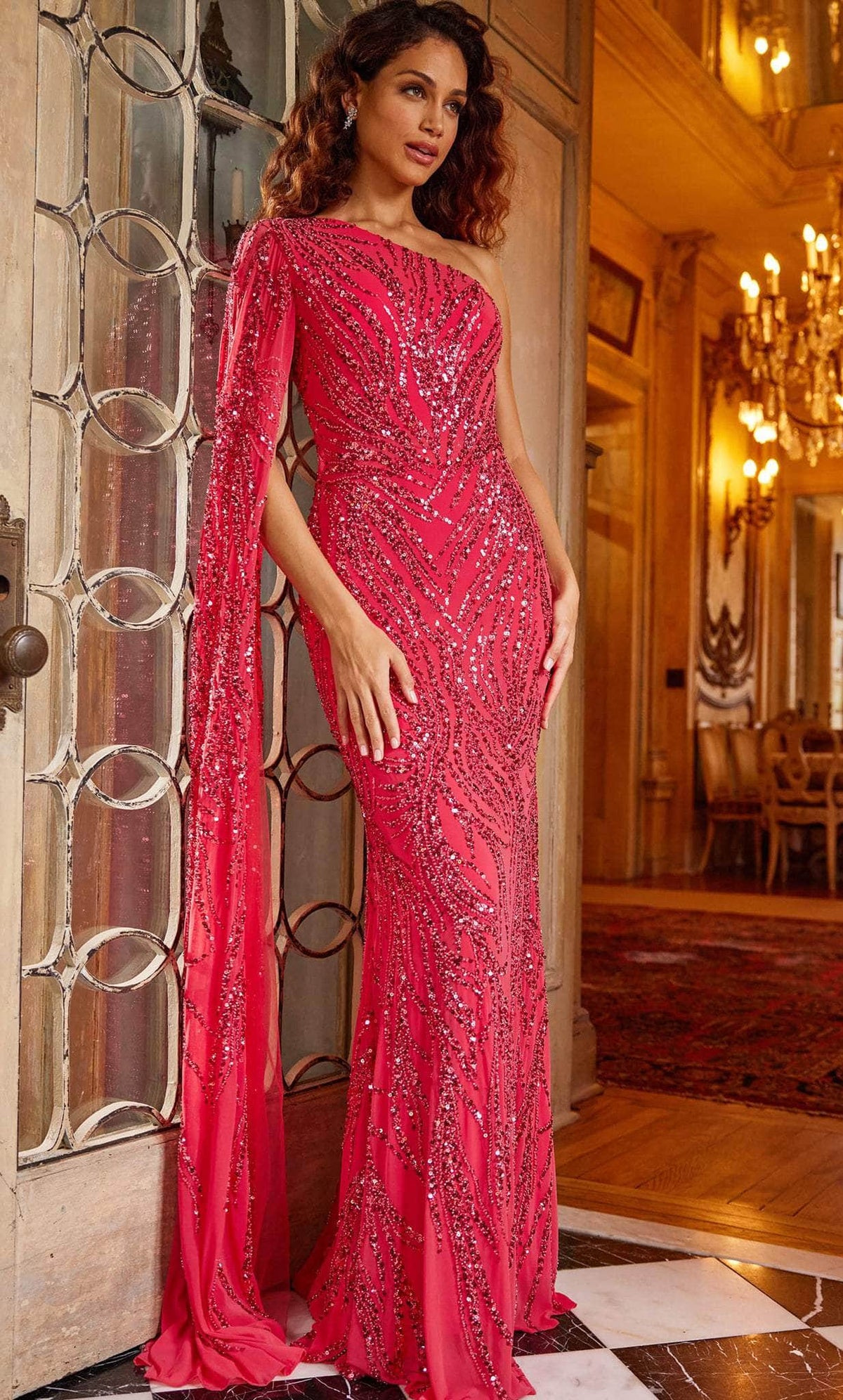 Jovani 23887 - One-Shoulder Sequin Prom Dress - back view