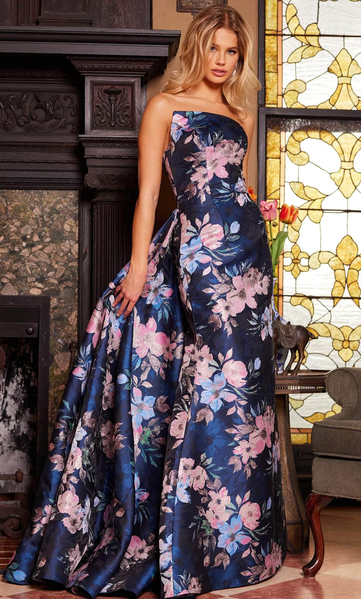 Jovani 23893 - Strapless Floral Print Evening Gown - designer evening gown at Silhouette Dresses