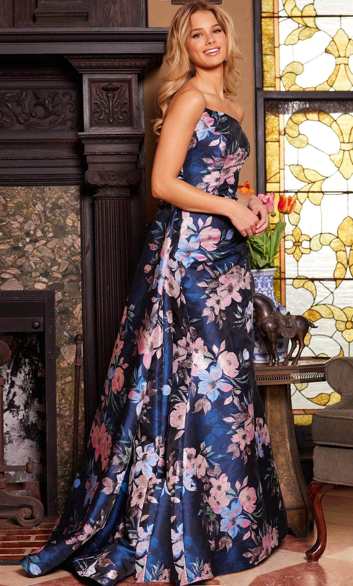 Jovani 23893 - Strapless Floral Print Evening Gown - detail view