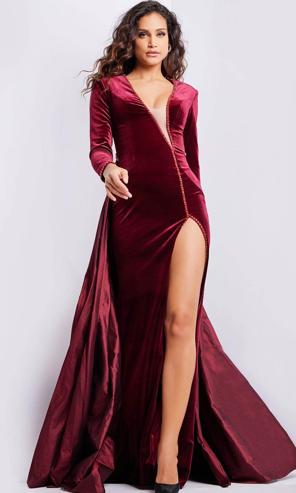 Jovani 23943 - Long Sleeve Velvet Evening Dress - detail view