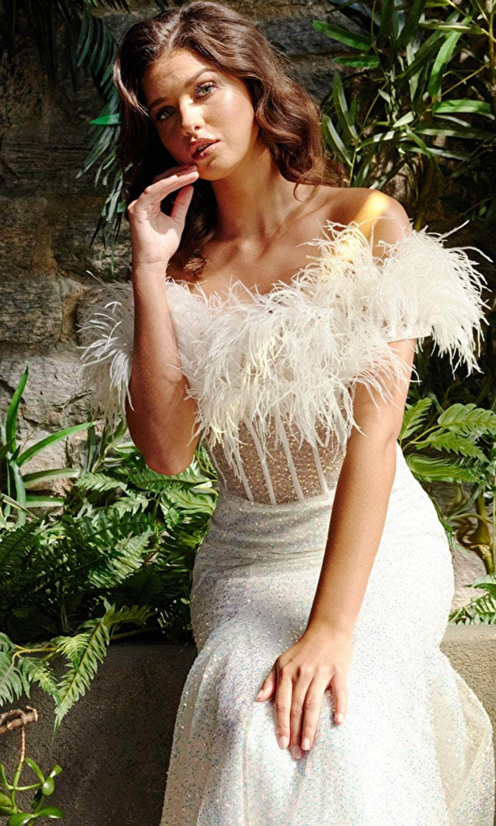 Jovani 23958 - Boned Bodice Glittery Mermaid Gown - back view