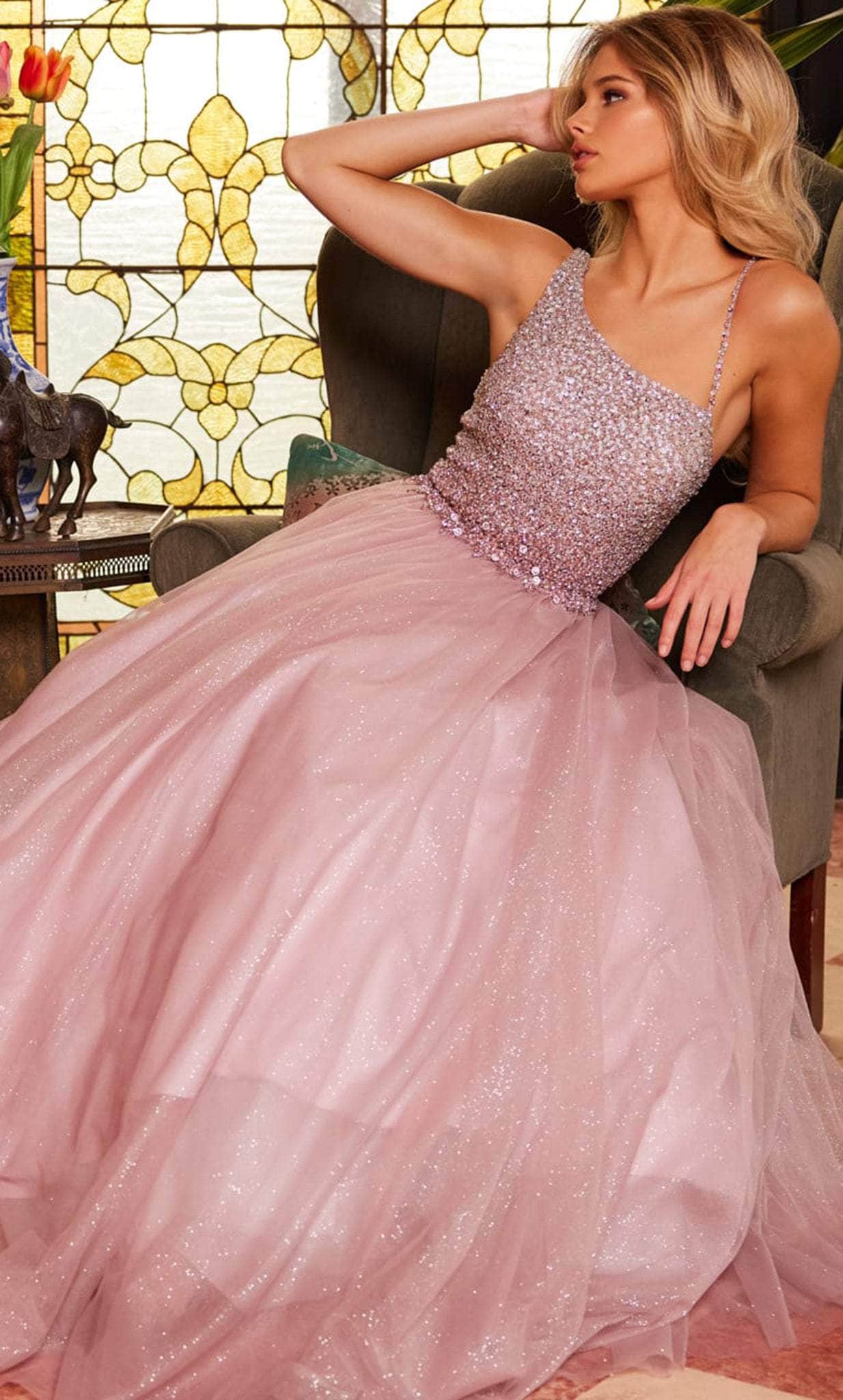 Jovani 24051 - Beaded Asymmetric Neck Ballgown - view 4