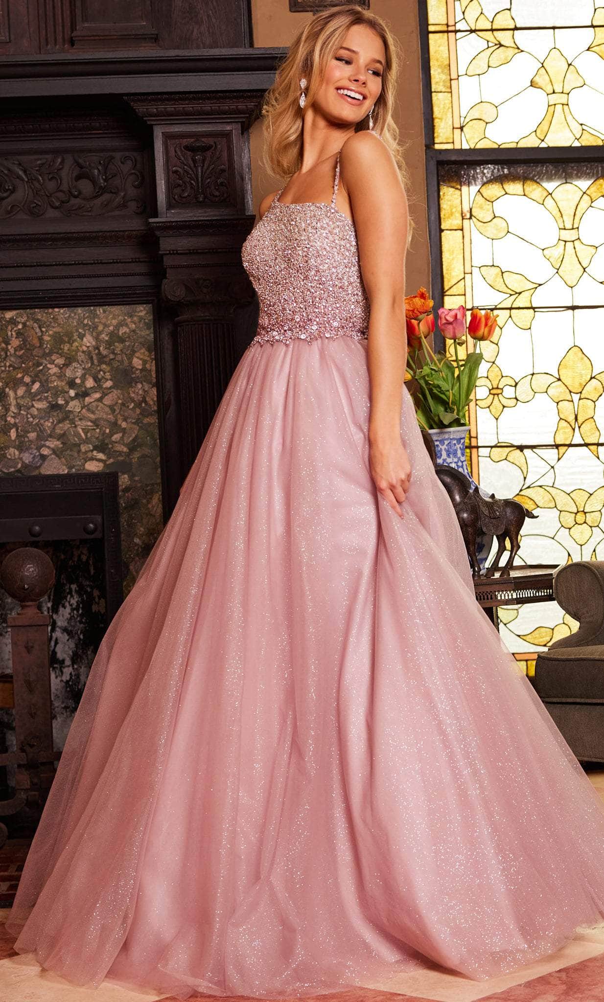 Jovani 24051 - Beaded Asymmetric Neck Ballgown - detail view