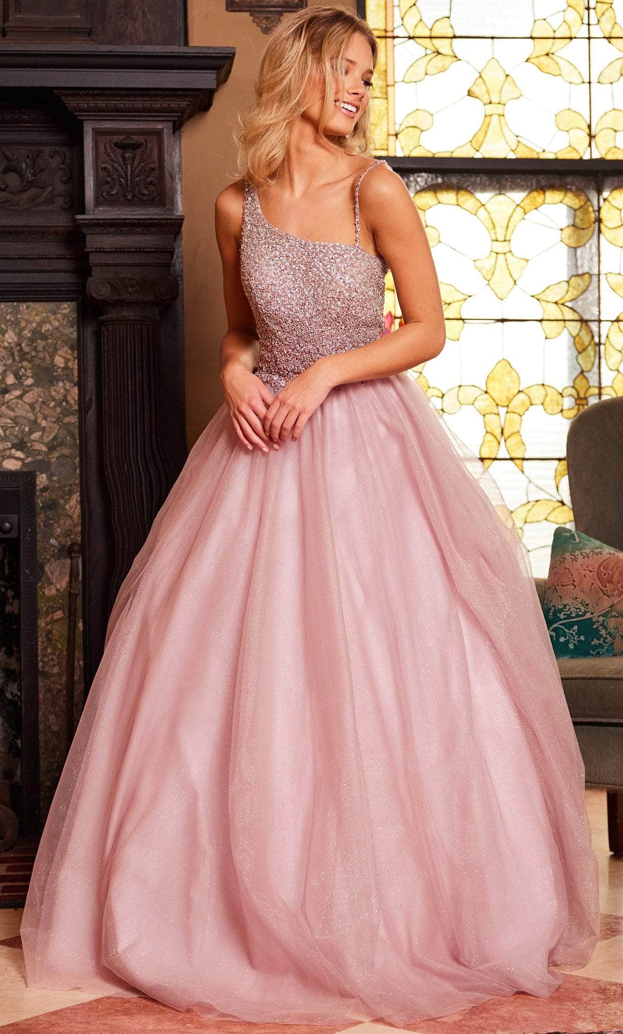 Jovani 24051 - Beaded Asymmetric Neck Ballgown - back view