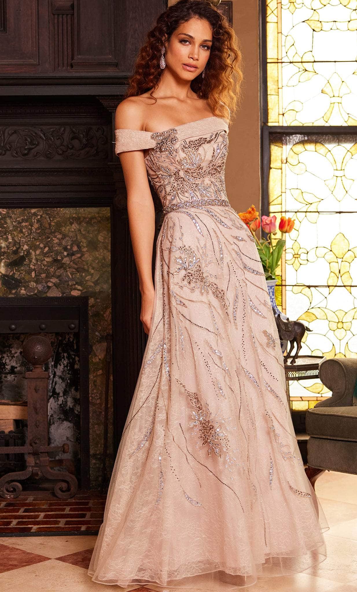 Jovani 24055 - Straight Across Beaded Lace Evening Gown - designer prom dress at Silhouette Dresses