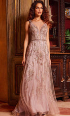 Jovani 24057 - Illusion Bateau Beaded Evening Gown - detail view