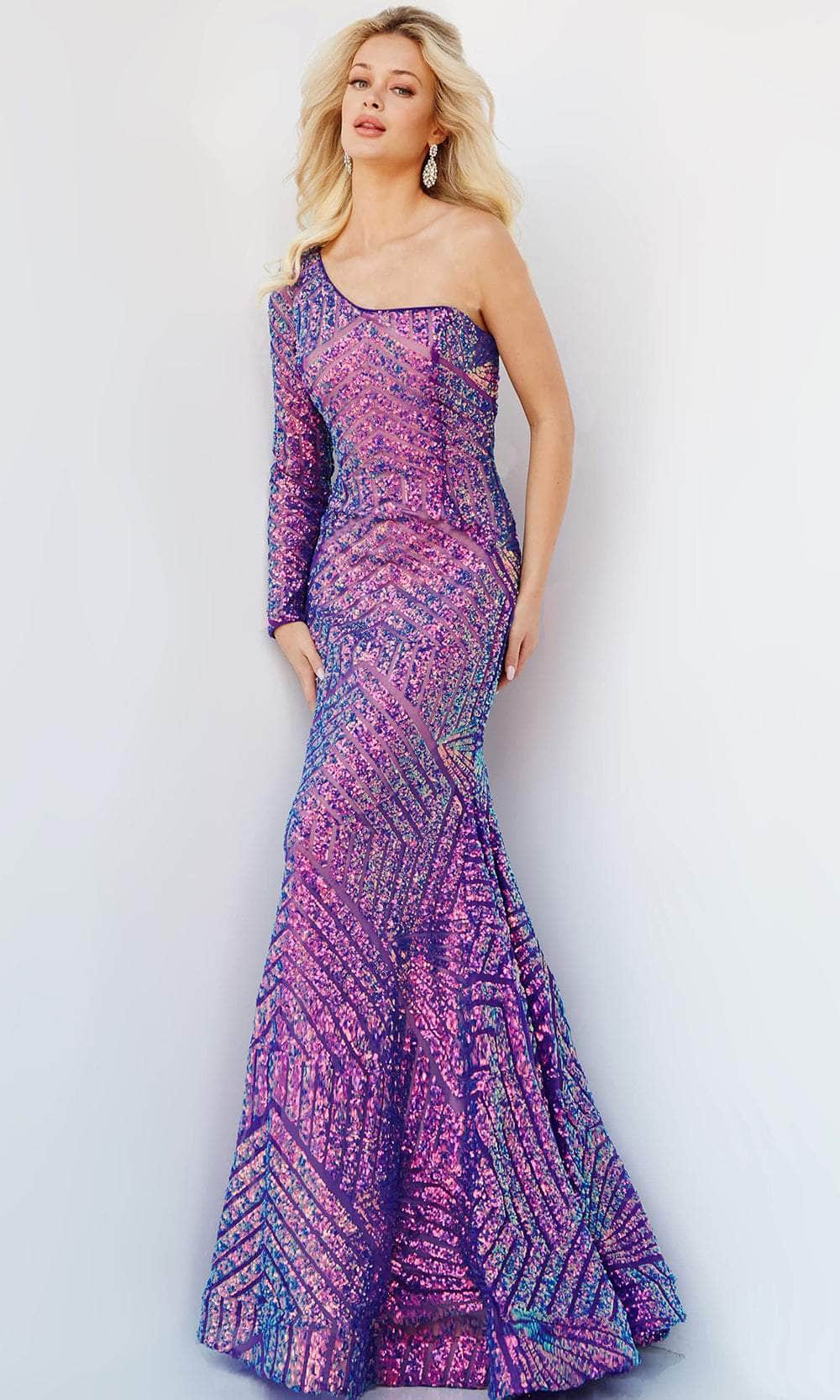 Jovani 24098 - One Sleeved Sequin Prom Dress - detail view