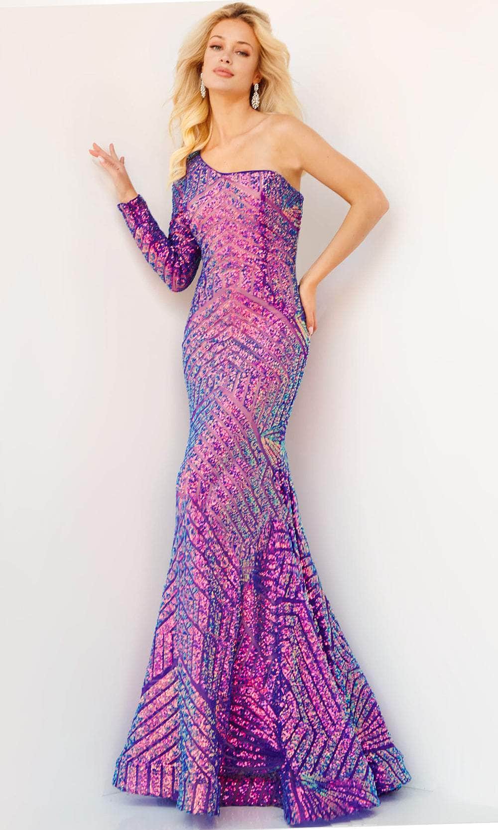 Jovani 24098 - One Sleeved Sequin Prom Dress - view 6