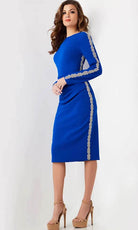 Jovani 24192 - Embellished Side Long Sleeve Knee-Length Dress - view 6
