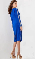 Jovani 24192 - Embellished Side Long Sleeve Knee-Length Dress - back view