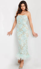 Jovani 24256 - Feather Hem Lace Evening Dress - view 6