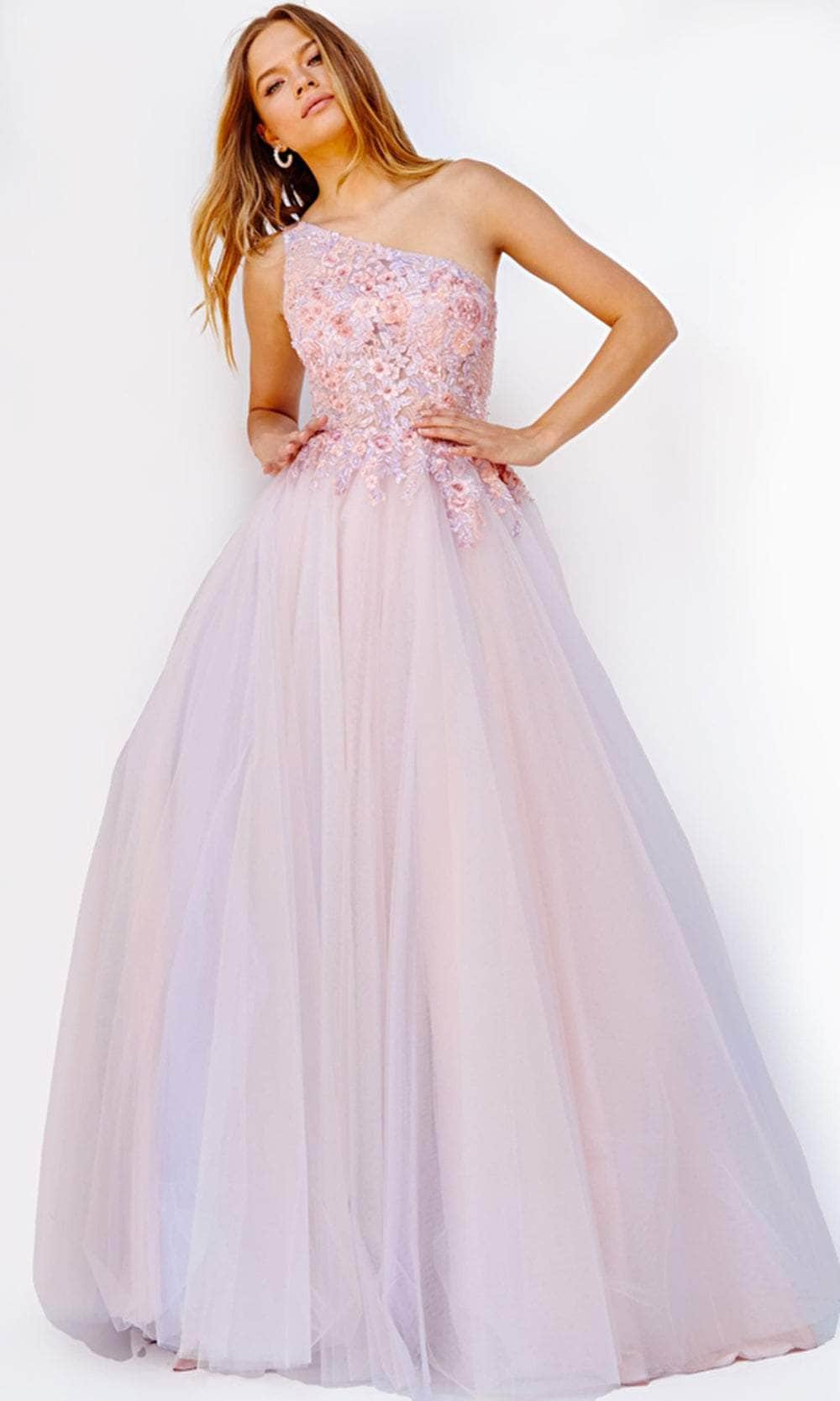 Jovani 24271 - Asymmetrical Floral Appliqued Ballgown - designer prom dress at Silhouette Dresses