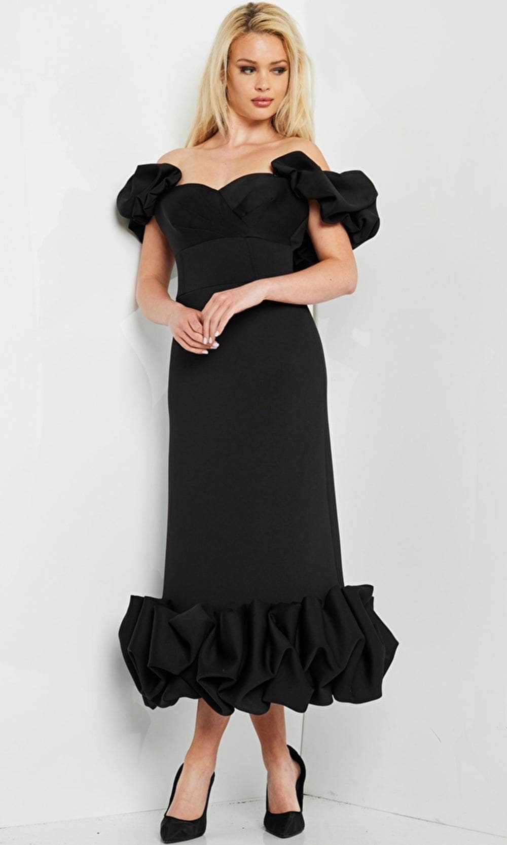 Jovani 24535 - Sweetheart Off-Shoulder Tea-Length Dress - detail view