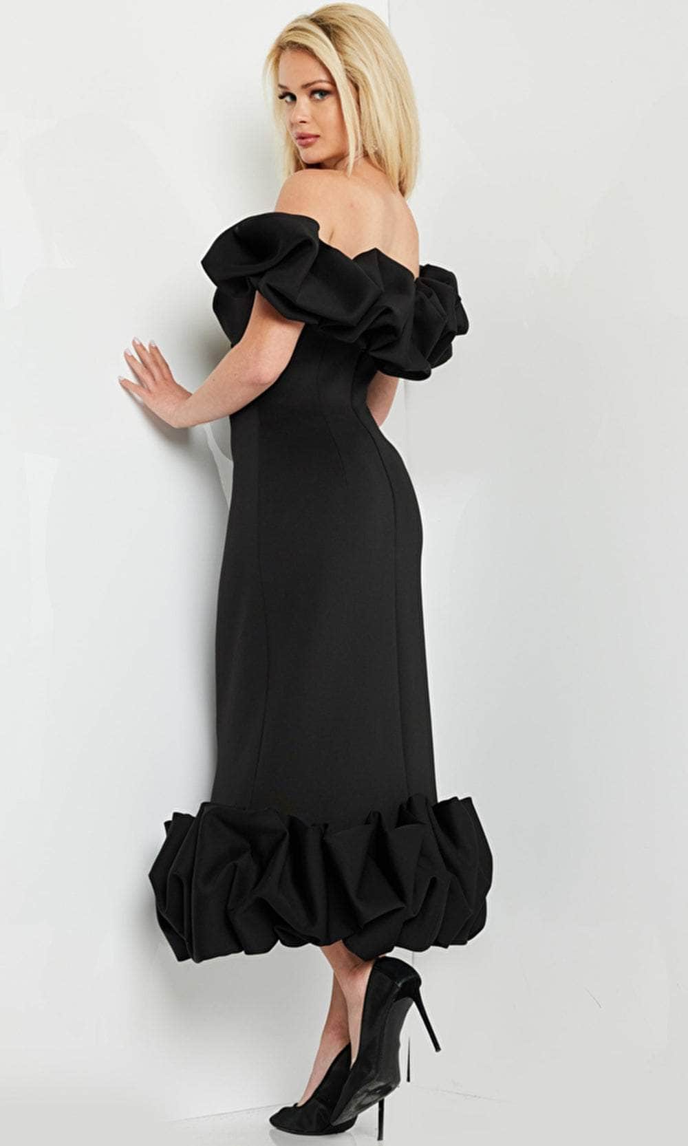 Jovani 24535 - Sweetheart Off-Shoulder Tea-Length Dress - back view