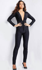 Jovani 24537 - Long Sleeve Twisted Front Jumpsuit - designer formal jumpsuit at Silhouette Dresses