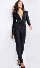 Jovani 24537 - Long Sleeve Twisted Front Jumpsuit - back view