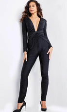 Jovani 24537 - Long Sleeve Twisted Front Jumpsuit - detail view