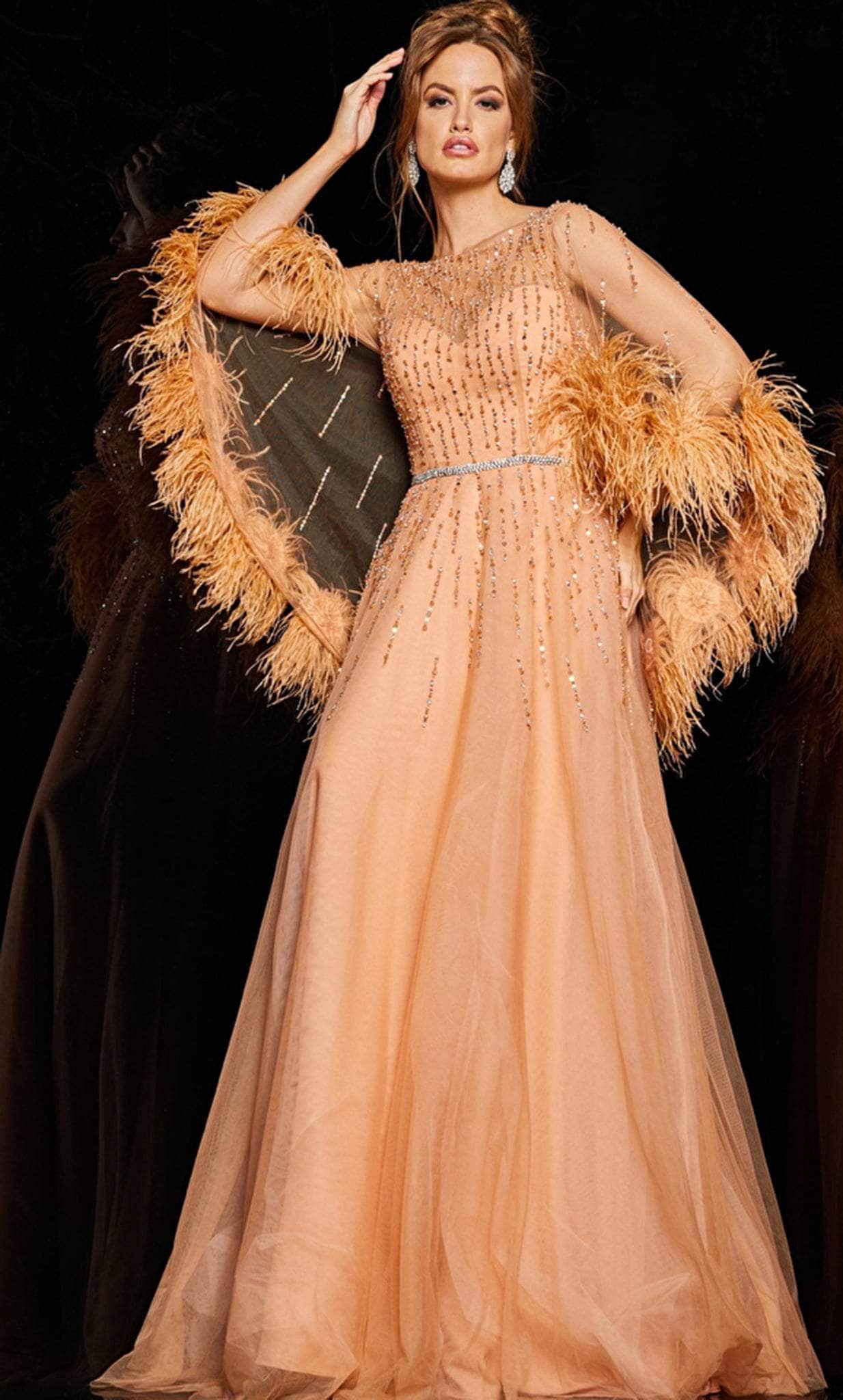 Jovani 24559 - Stone Beaded Sheer Cape A-line Gown - detail view