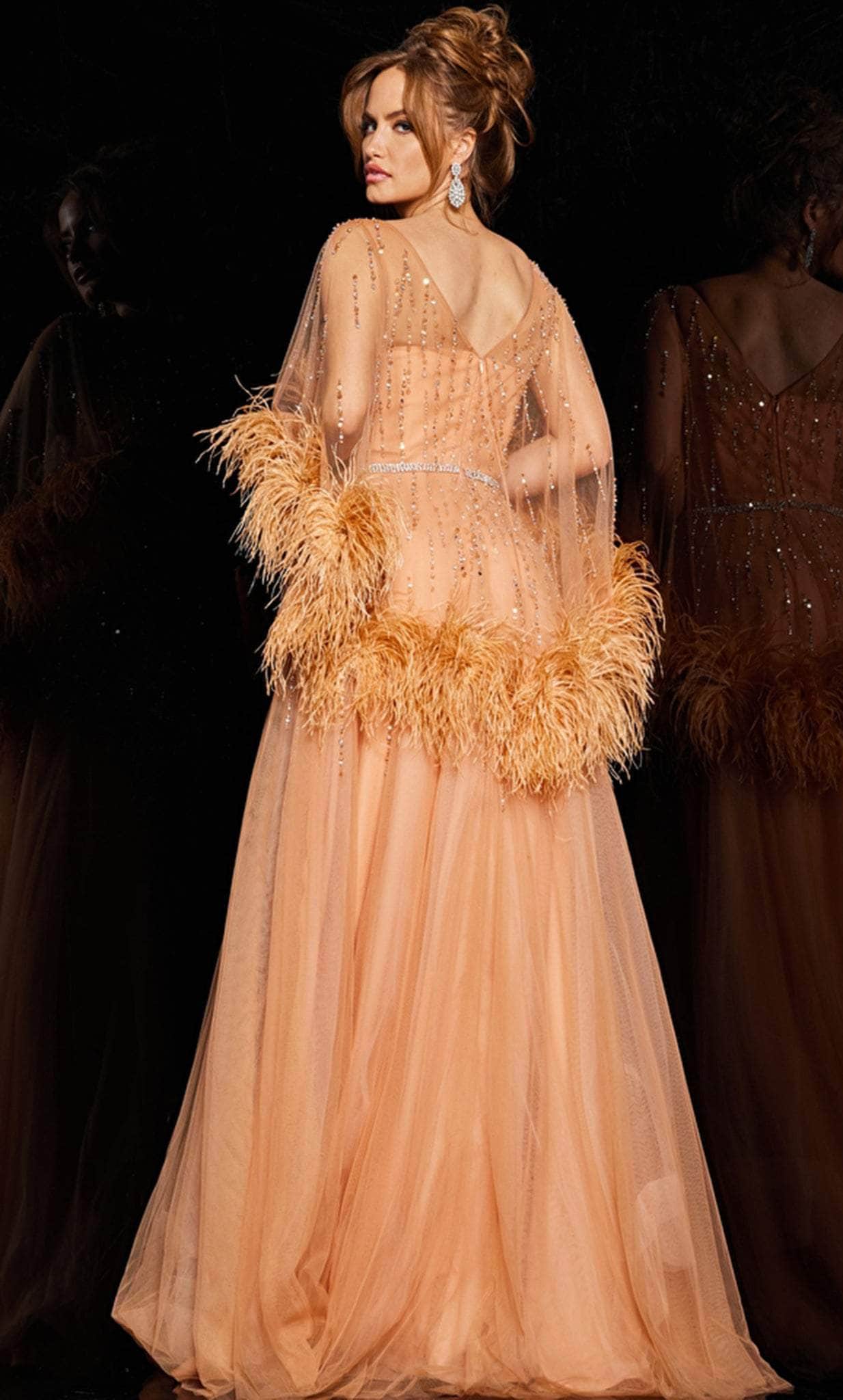 Jovani 24559 - Stone Beaded Sheer Cape A-line Gown - back view