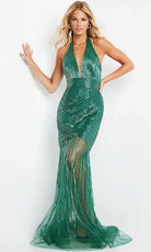 Jovani 2465 - Halter Plunging Beaded Gown - designer prom dress at Silhouette Dresses