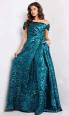 Jovani 25665 - Cap Sleeve Jacquard Evening Gown - designer evening gown at Silhouette Dresses