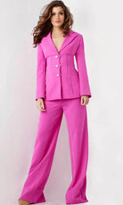 Jovani 25834 - Long Sleeve Bone Structured Pantsuit - detail view