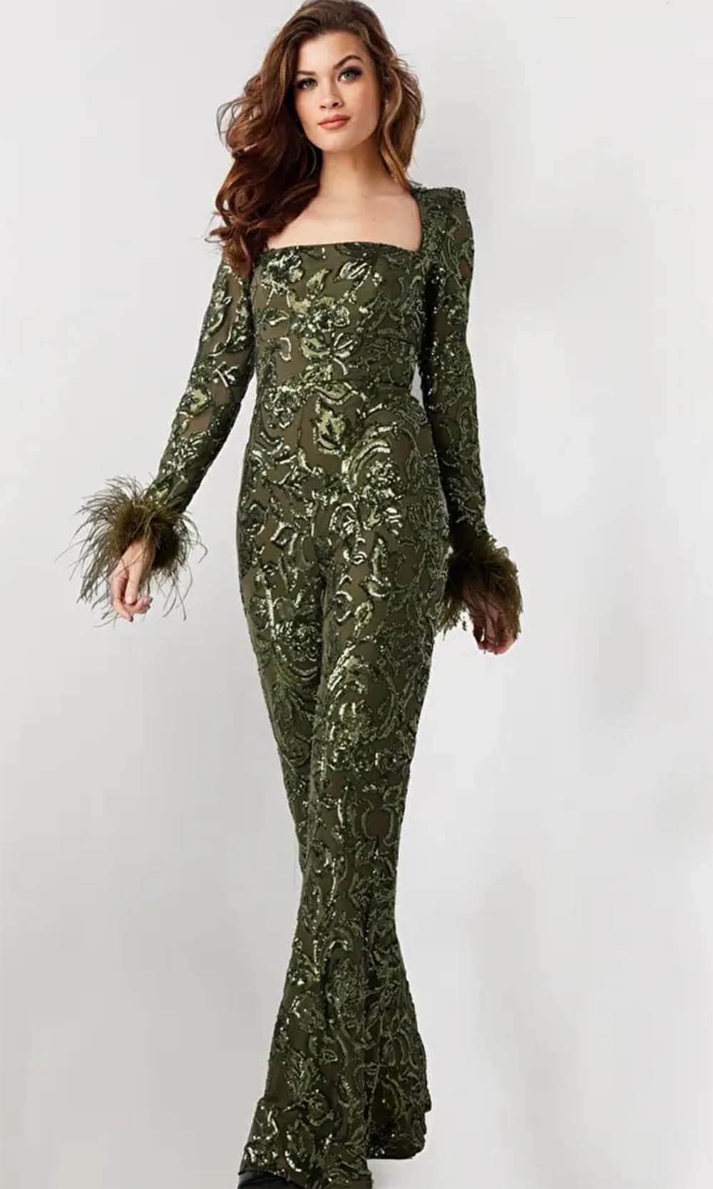 Jovani 25904 - Sequin Embellished Long Sleeve Jumpsuit - designer formal jumpsuit at Silhouette Dresses