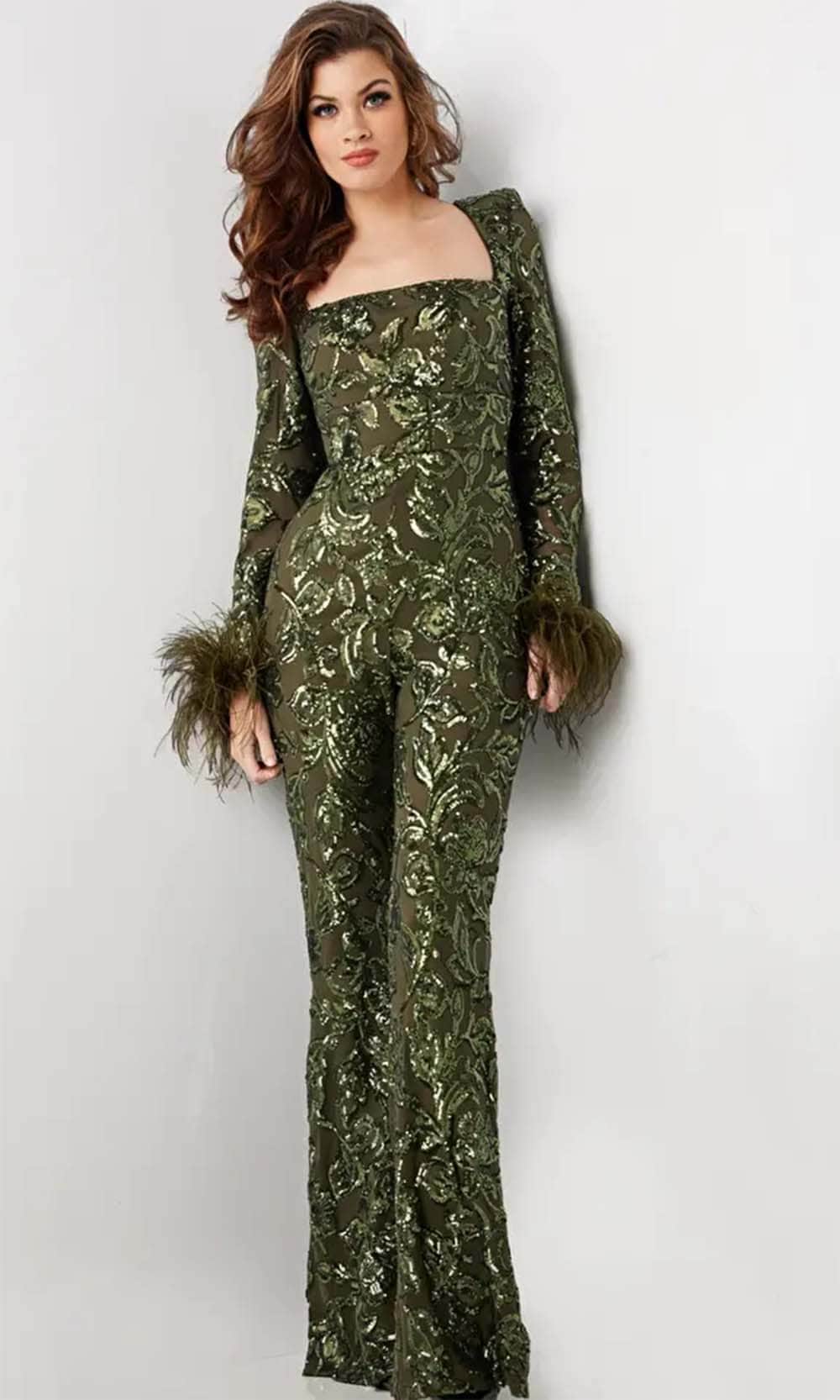 Jovani 25904 - Sequin Embellished Long Sleeve Jumpsuit - detail view