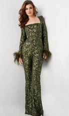 Jovani 25904 - Sequin Embellished Long Sleeve Jumpsuit - detail view