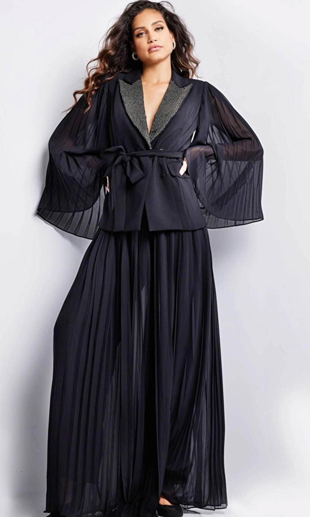 Jovani 26024 - V-Neck Blazer Evening Dress - detail view