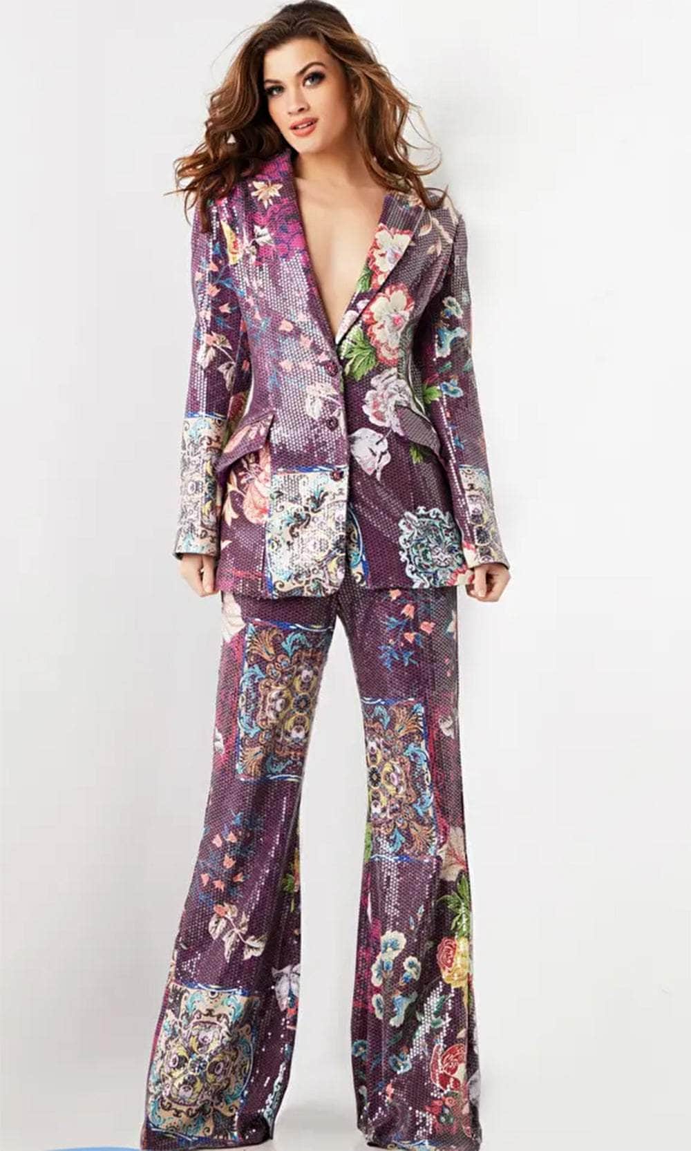 Jovani 26034 - Sequin Embellished Deep V-Neck Pantsuit - designer formal jumpsuit at Silhouette Dresses