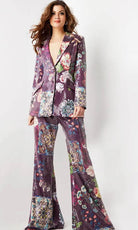 Jovani 26034 - Sequin Embellished Deep V-Neck Pantsuit - detail view