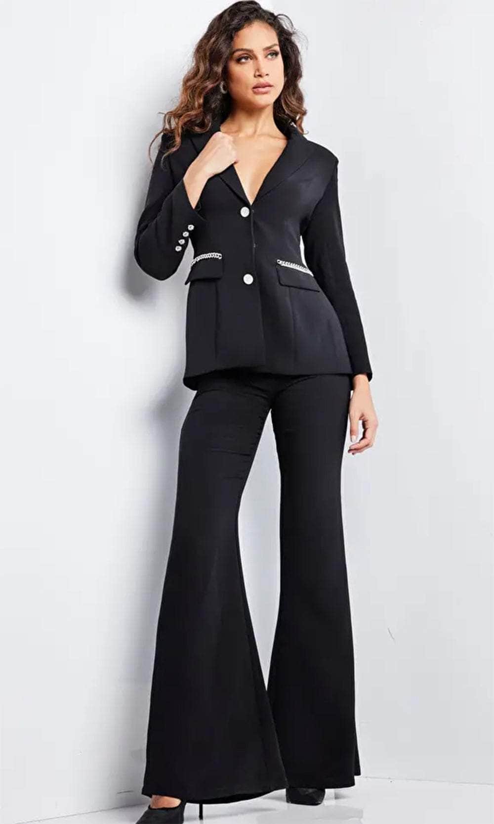 Jovani 26144 - Chain Detailed Long Sleeve Pantsuit - designer formal jumpsuit at Silhouette Dresses