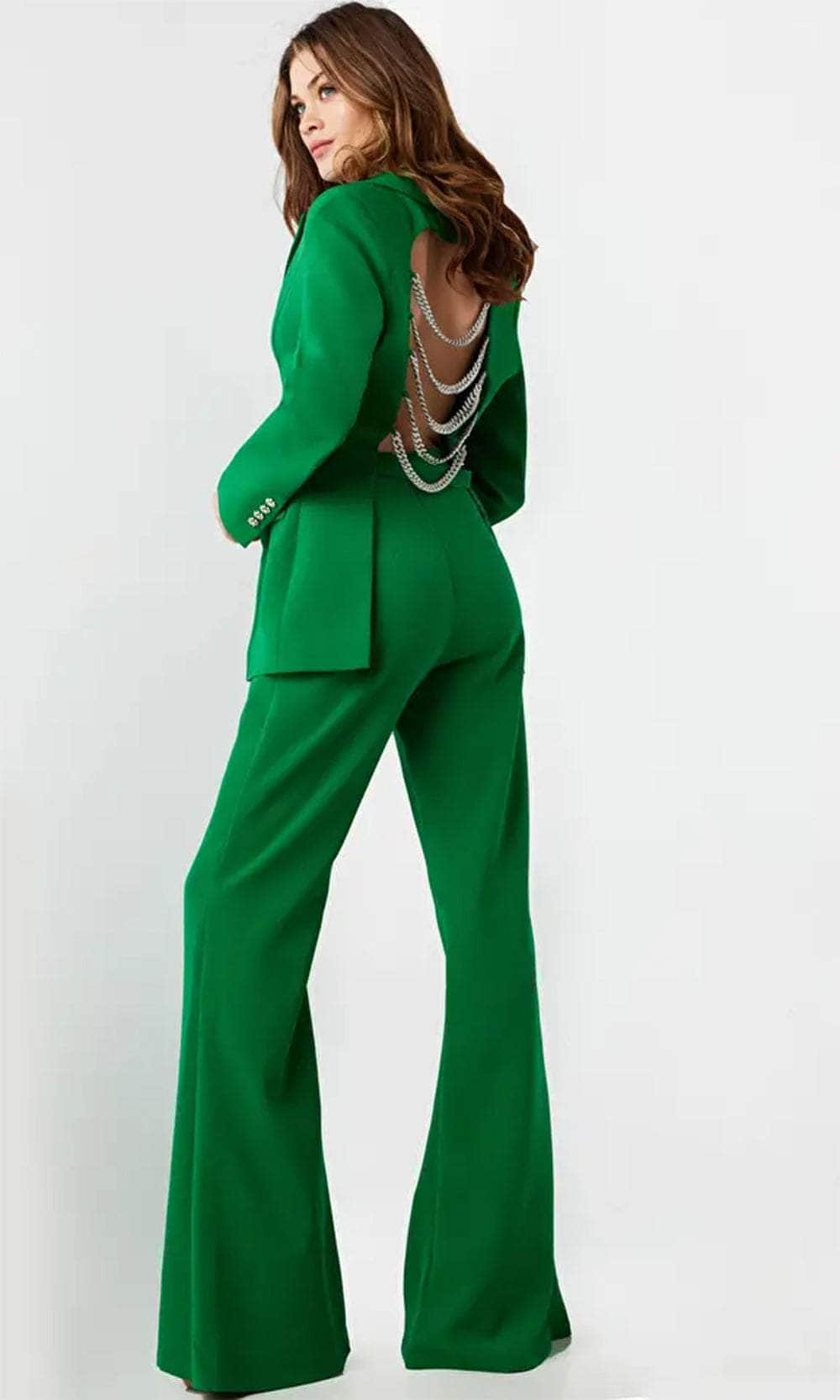 Jovani 26144 - Chain Detailed Long Sleeve Pantsuit - back view