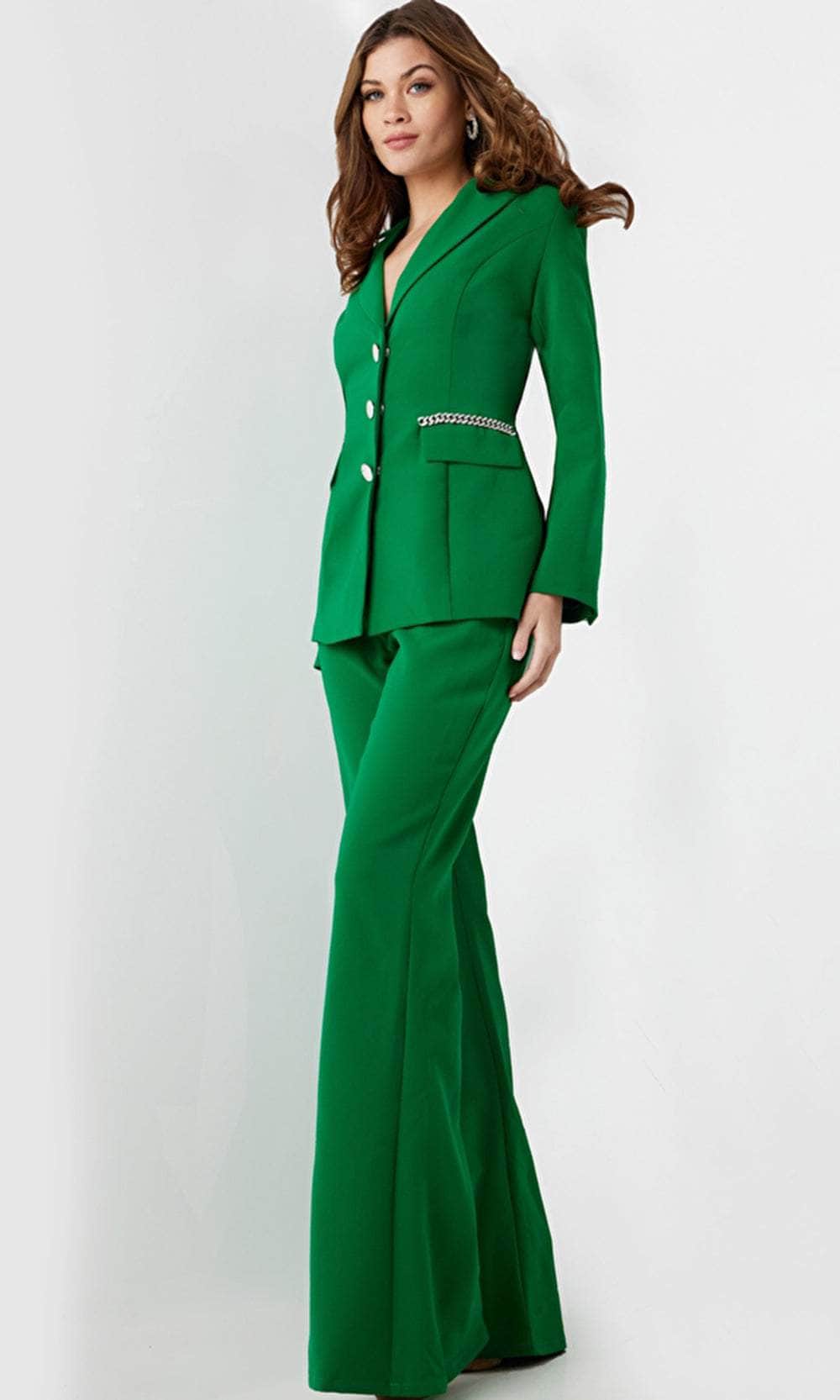 Jovani 26144 - Chain Detailed Long Sleeve Pantsuit - detail view