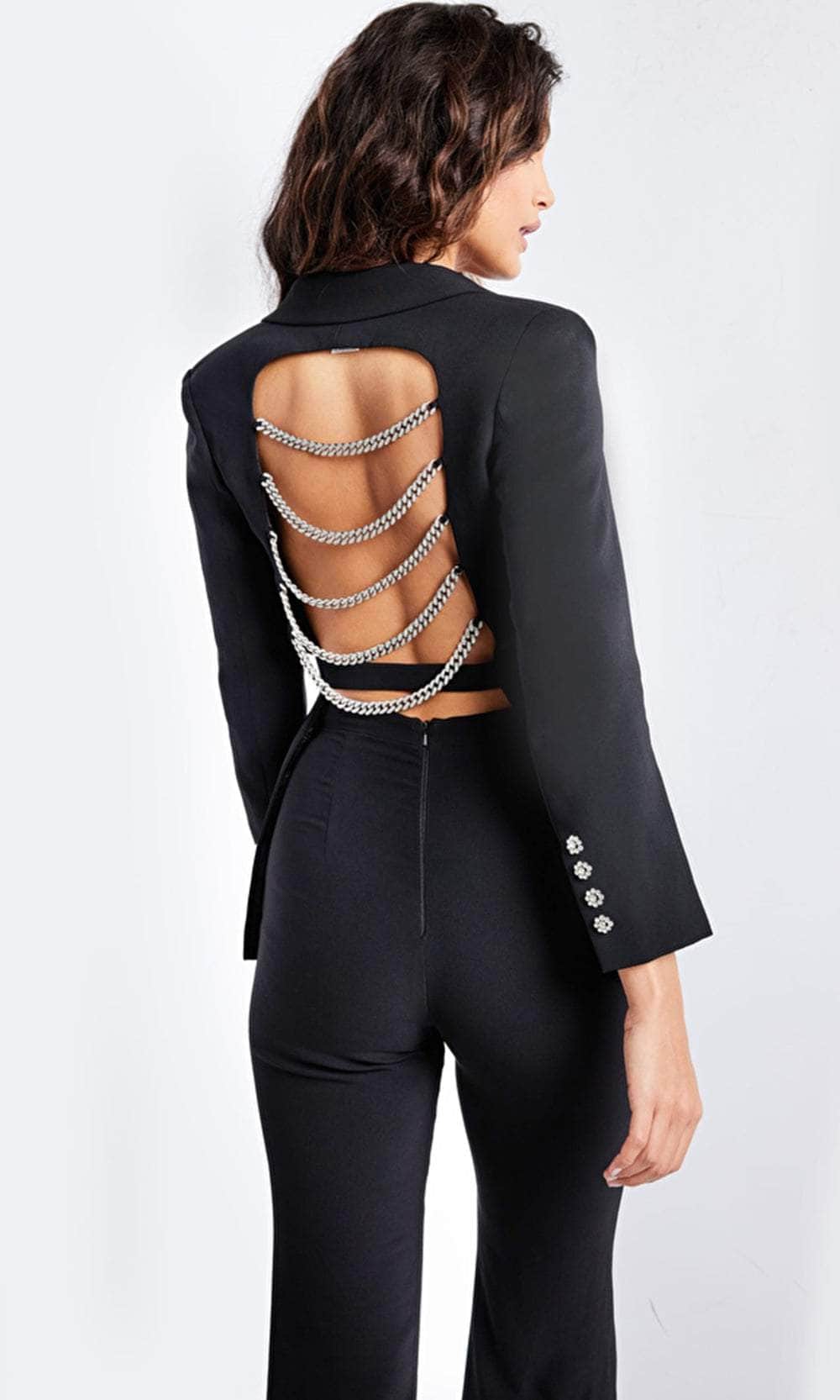 Jovani 26144 - Chain Detailed Long Sleeve Pantsuit - view 7