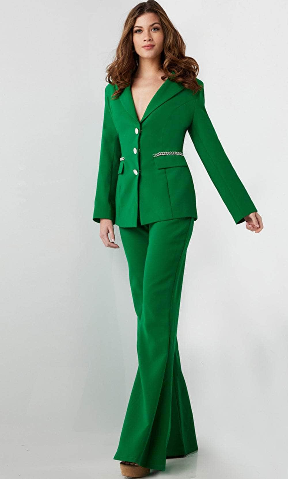 Jovani 26144 - Chain Detailed Long Sleeve Pantsuit - view 8