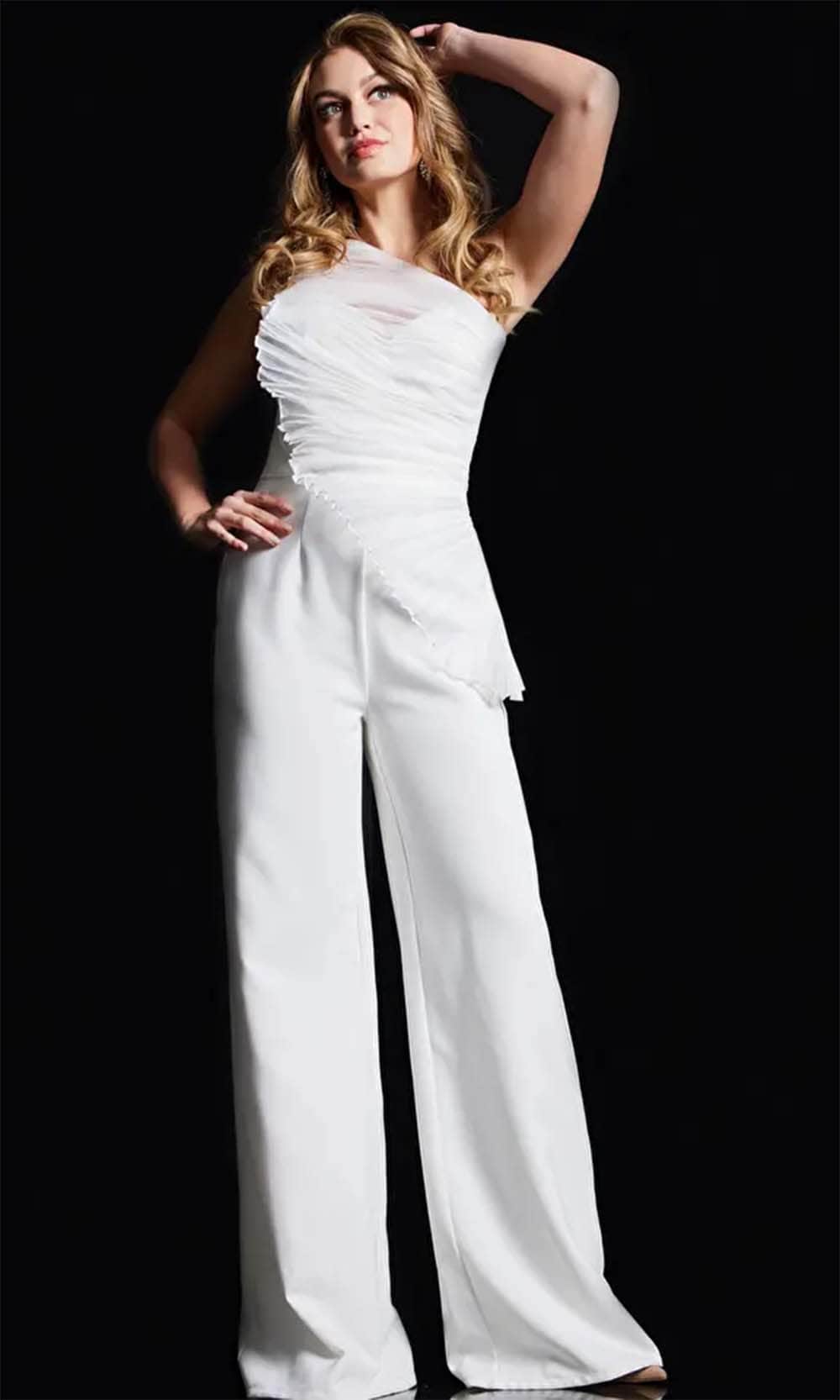Jovani 26171 - Ruched Detailed One-Shoulder Jumpsuit - designer formal jumpsuit at Silhouette Dresses