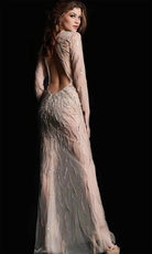 Jovani 26275 - Long Sleeve Plunging Neck Evening Dress - back view