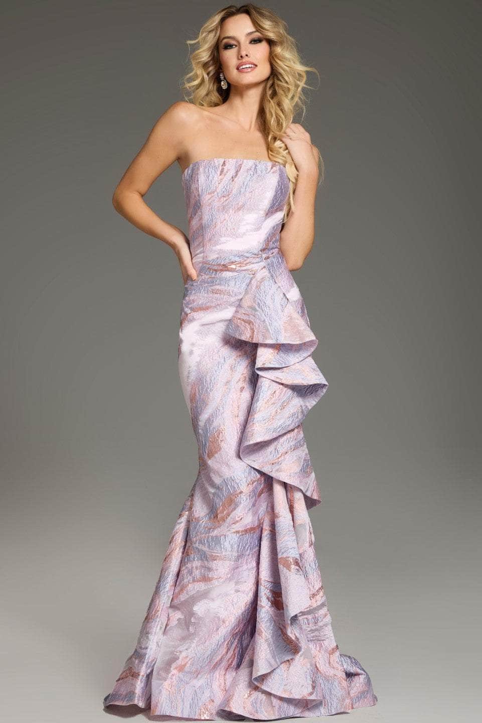 Jovani 31137 - Strapless Ruffle Detailed Prom Gown - back view