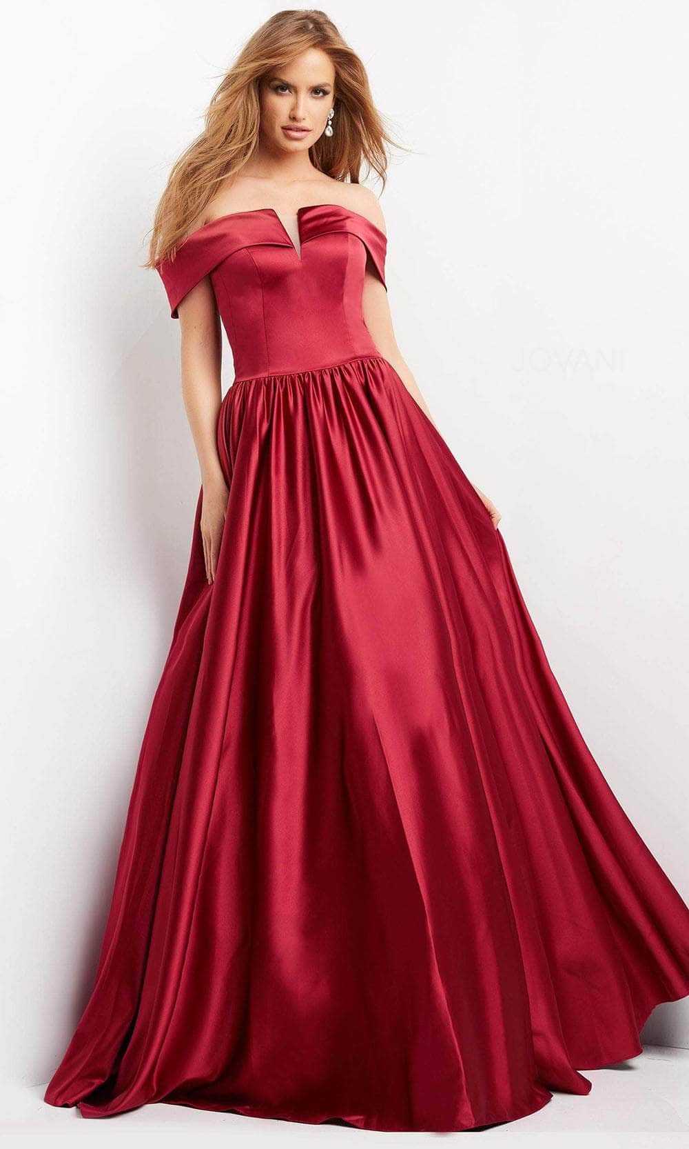 Jovani 3129 - Off Shoulder Satin Evening Gown - designer prom dress at Silhouette Dresses