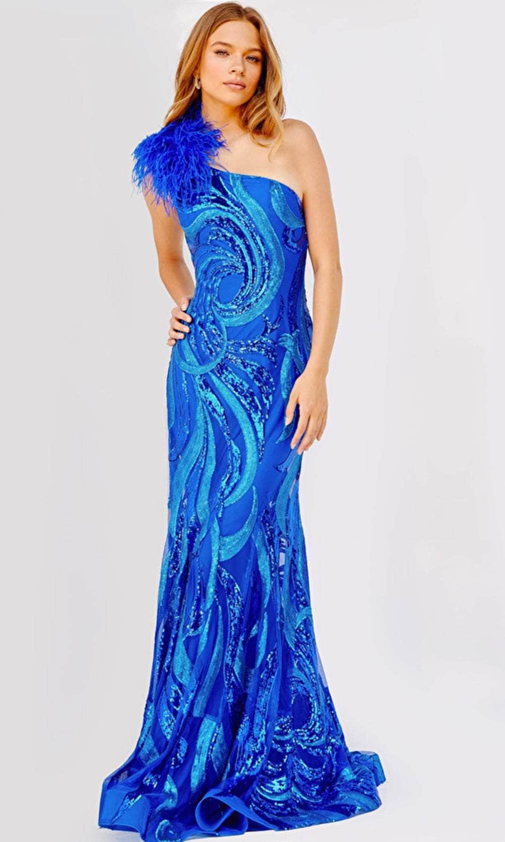 Jovani 32596 - Feather Shoulder Sequined Dress - designer prom dress at Silhouette Dresses