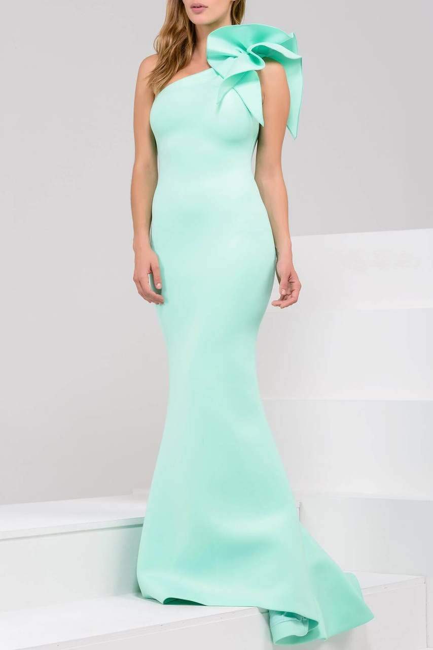 Jovani - 32602 Bow Accented Asymmetrical Junior Prom Mermaid Gown - view 5