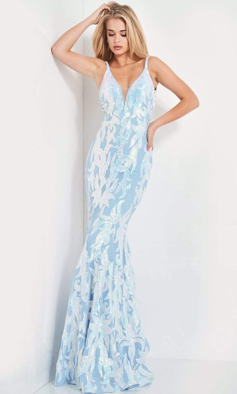 Jovani - 3263 Deep V-neck Fit and Flare Simple Prom Dress - view 9