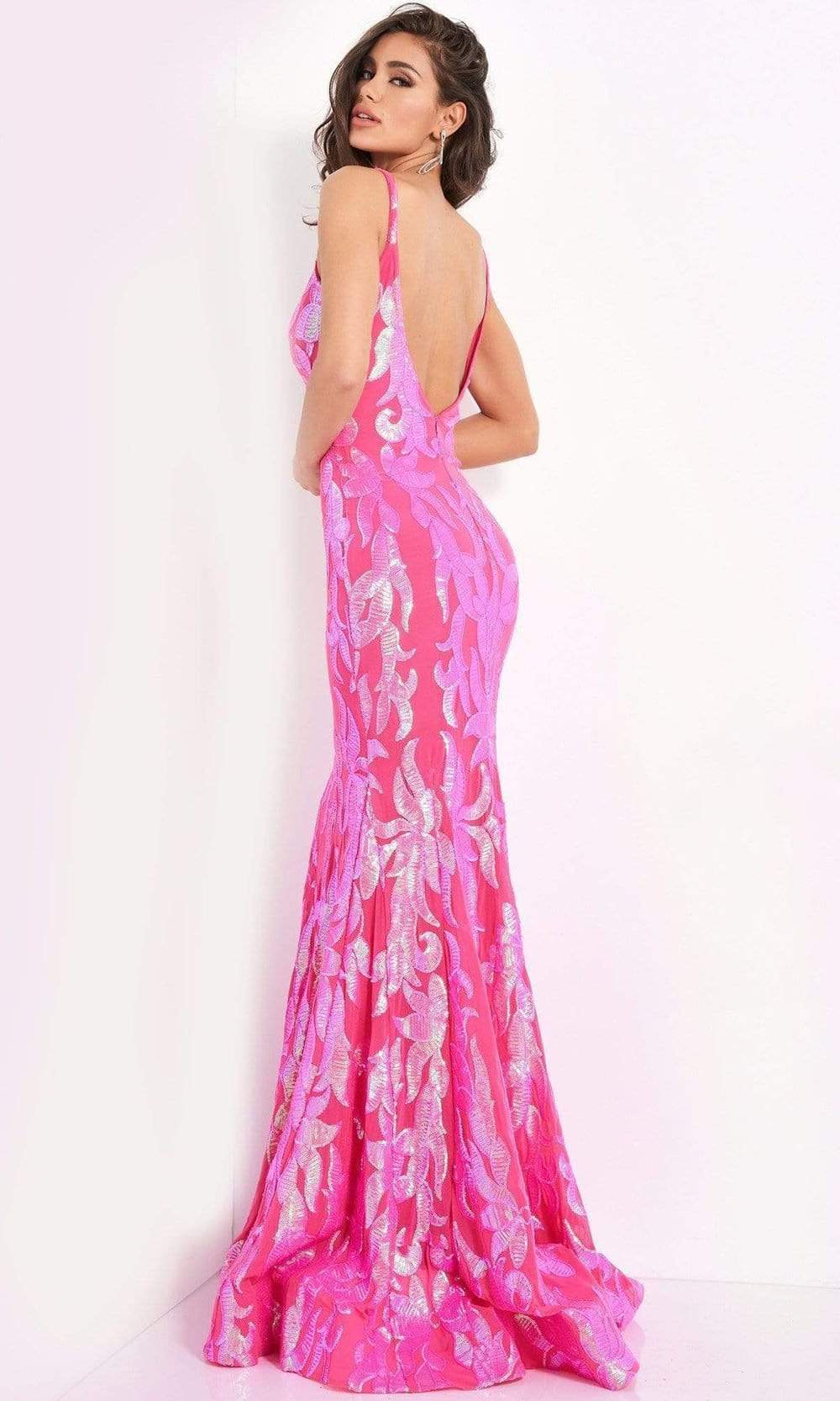 Jovani - 3263 Deep V-neck Fit and Flare Simple Prom Dress - view 4
