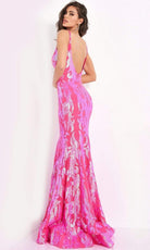 Jovani - 3263 Deep V-neck Fit and Flare Simple Prom Dress - view 4