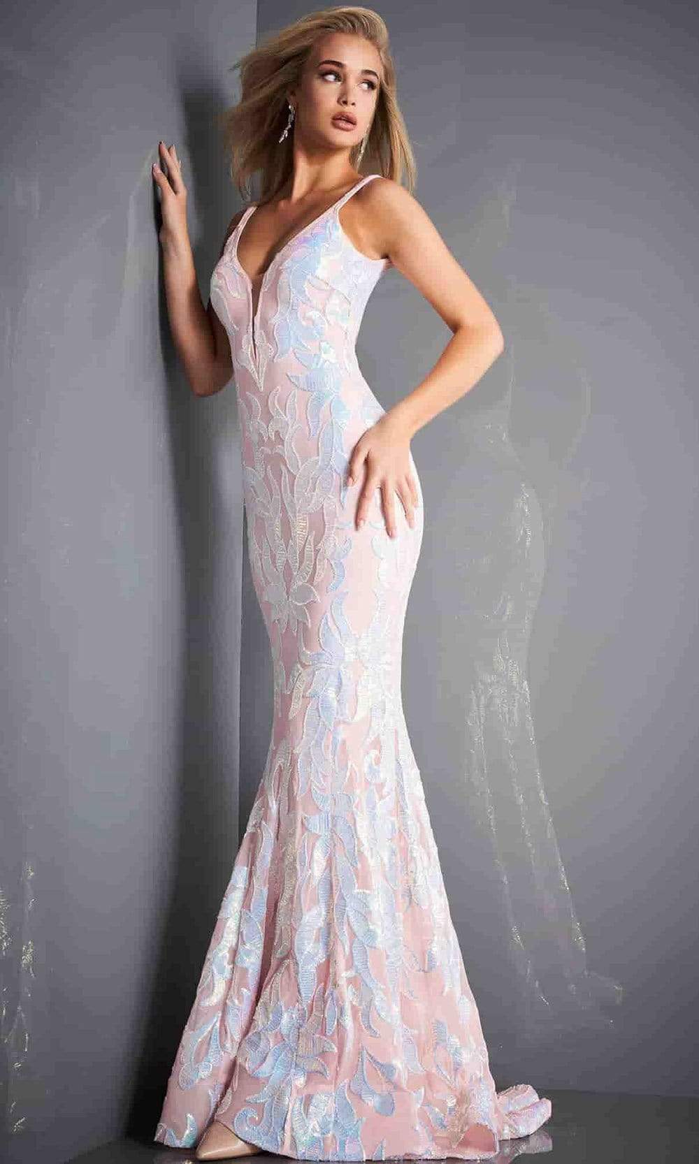 Jovani - 3263 Deep V-neck Fit and Flare Simple Prom Dress - view 10